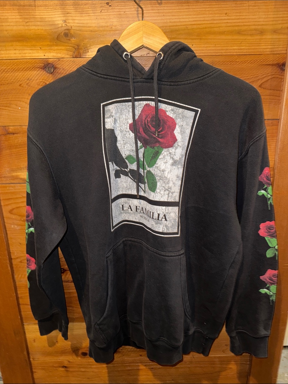 Black Hoodie with Rose Graphic